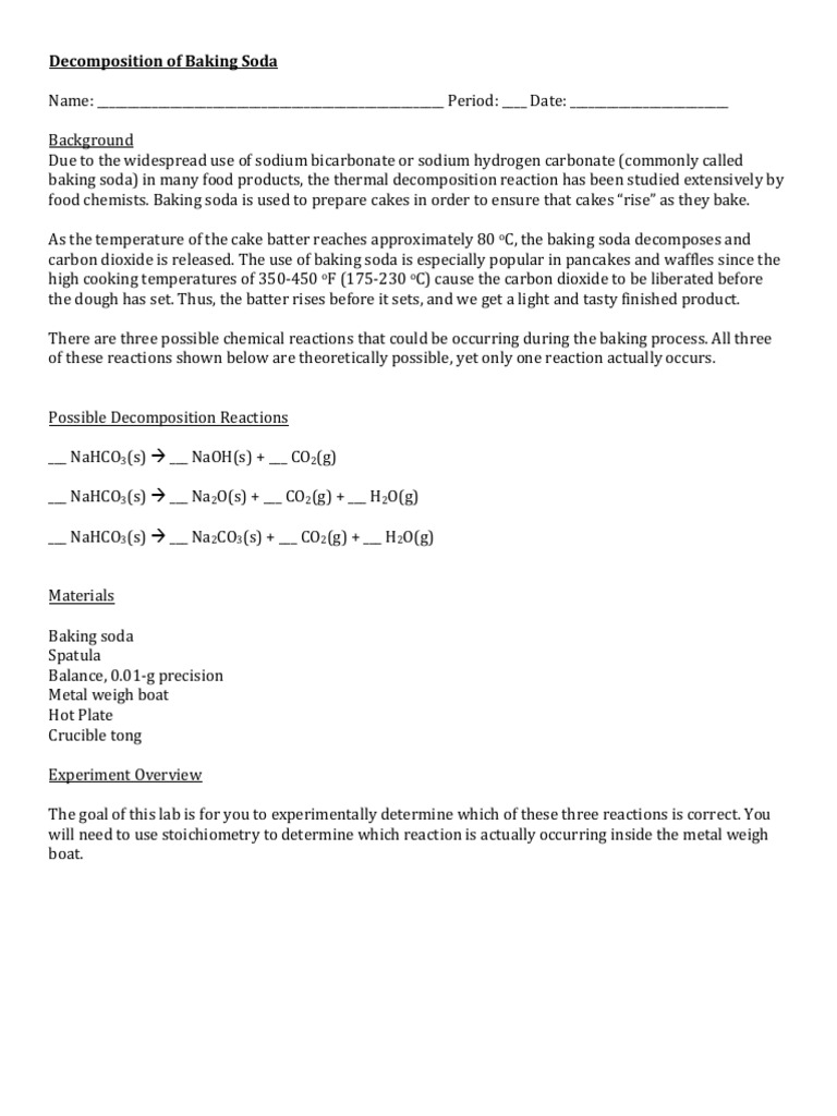 Baking Soda Decomposition Lab Experiment | PDF | Sodium Bicarbonate ...