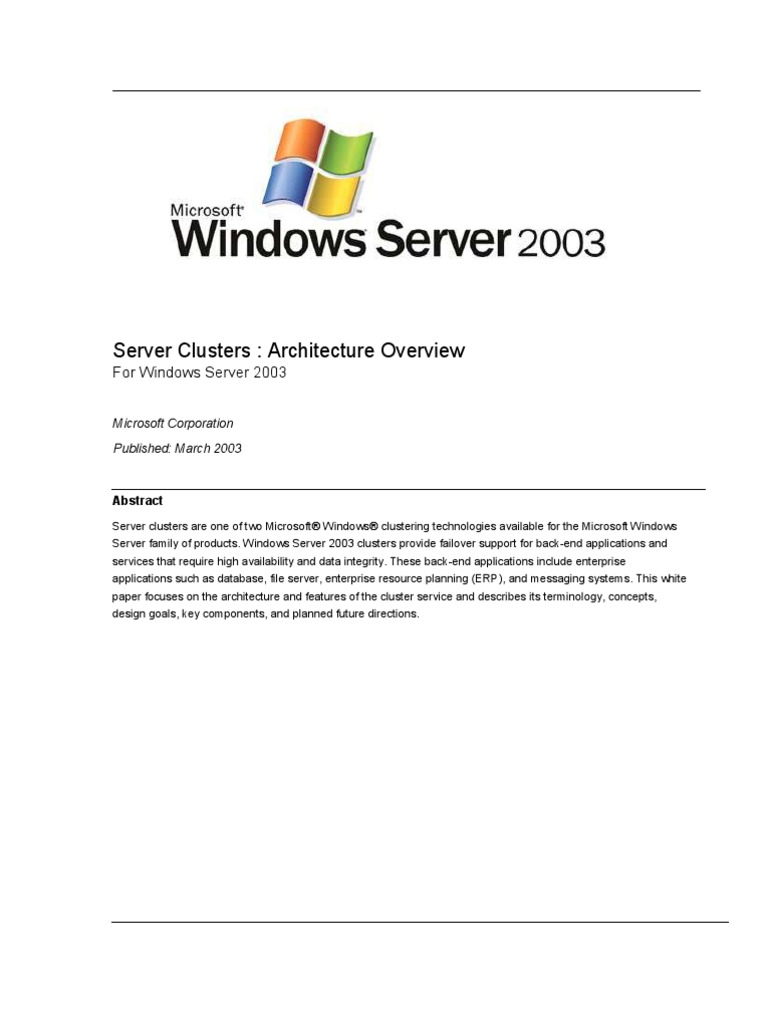 Server Clusters Architecture | PDF | Computer Cluster | Windows Registry