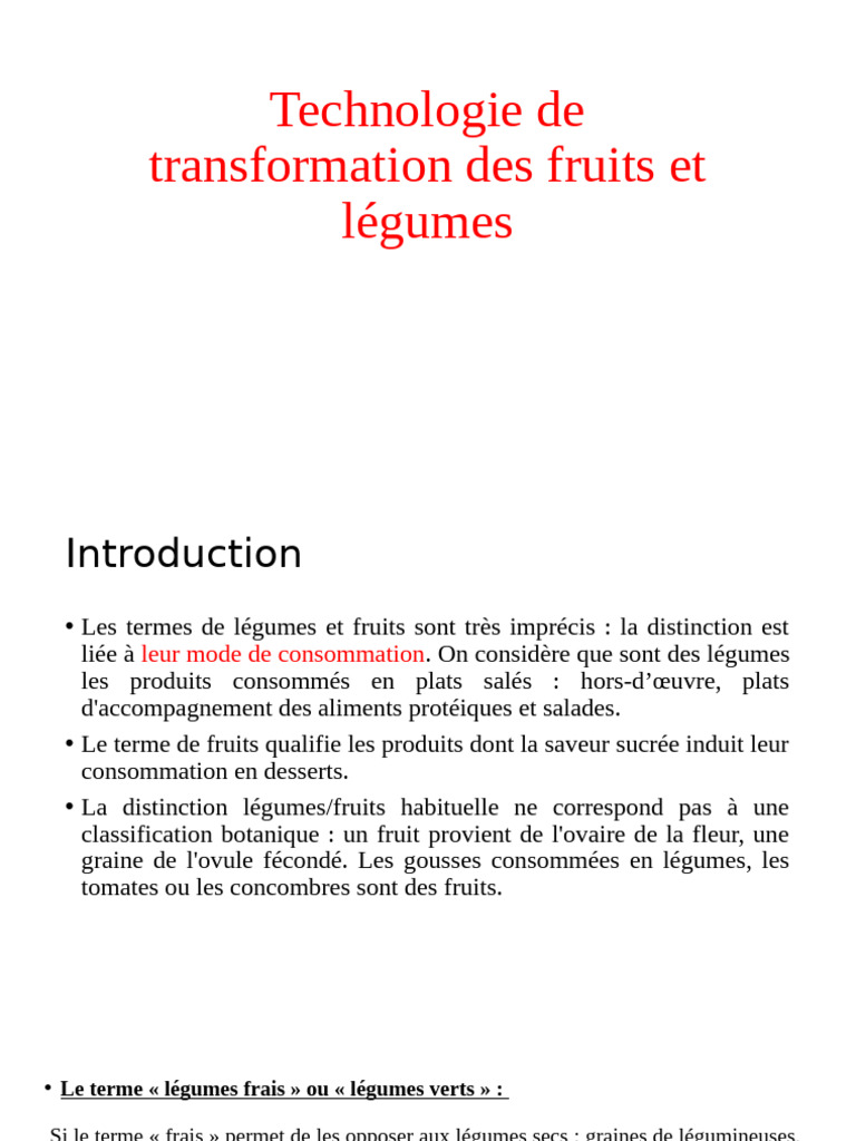 Technologie de transformation des fruits et légumes | PDF | Légumes | Fruit