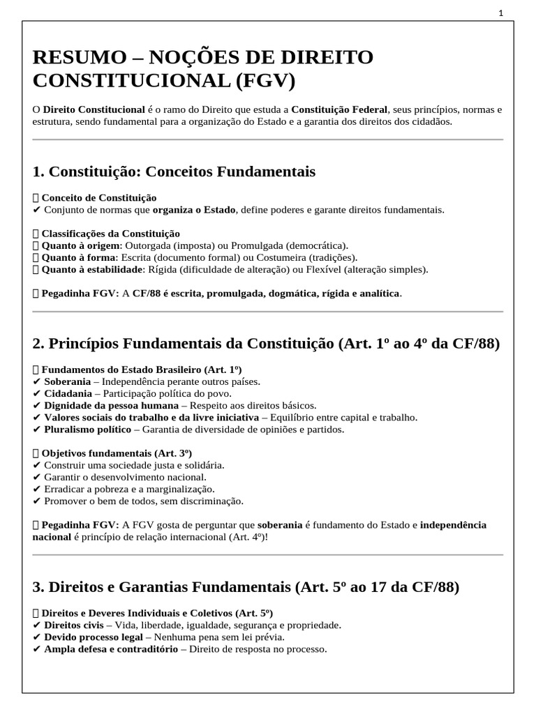 Noções de Direito Constitucional FGV | PDF | Constituição | Lei ...