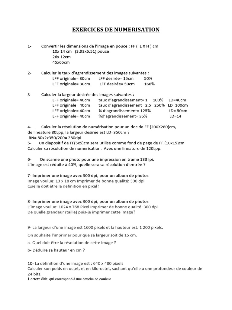 Exercices de numérisation d'images | PDF