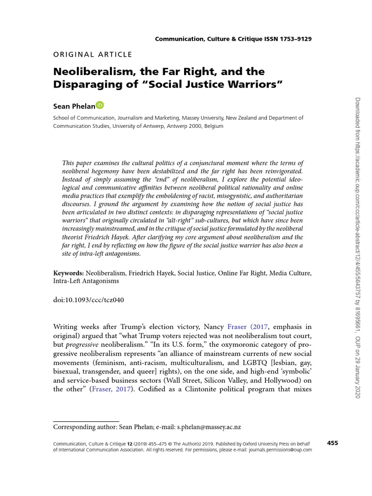 Phelan-Neoliberal & Far Right | PDF | Friedrich Hayek | Neoliberalism