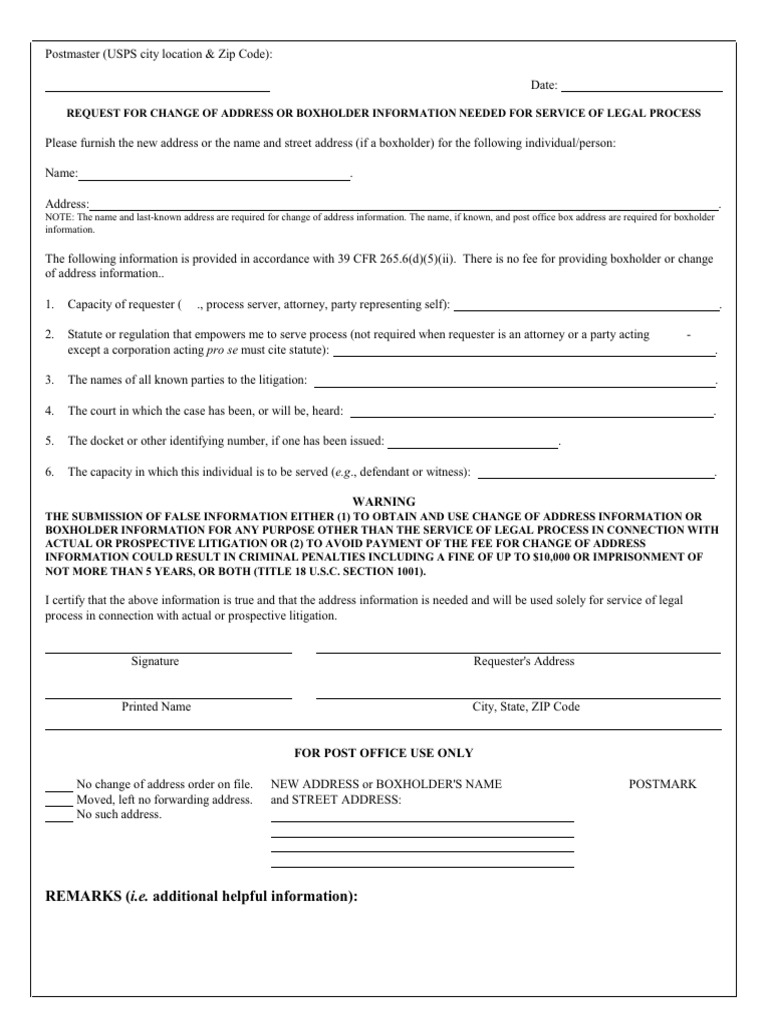 Change of Address Request for Legal Process | PDF | Pro Se Legal ...
