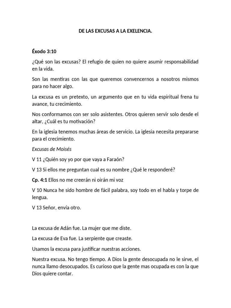 De Las Excusas A La Exelencia | PDF