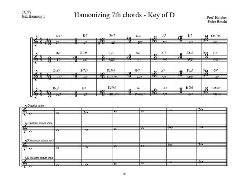 Harmonizing 7th Chords in D Key | PDF | Harmony | Musical Scales