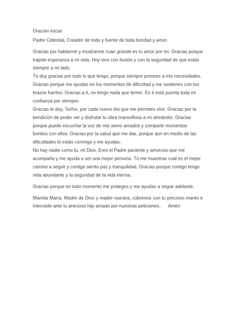 Oración de Gratitud y Confianza en Dios | PDF