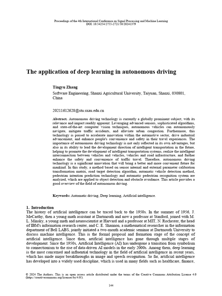 The Application of Deep Learning in Autonomous Driving | PDF | Deep ...