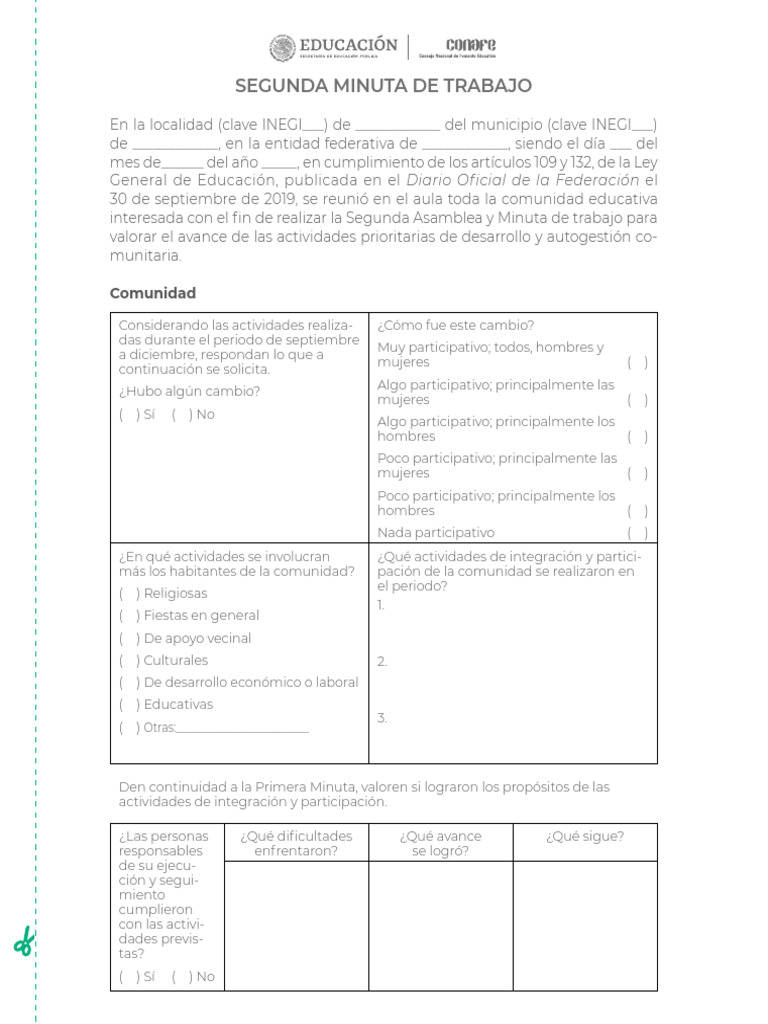 Segunda Minuta de Trabajo CONAFE | PDF