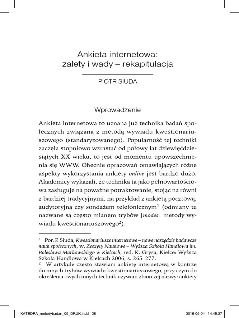 Piotr Siuda Ankieta Internetowa Zalety I Wady Rekapitulacja | PDF