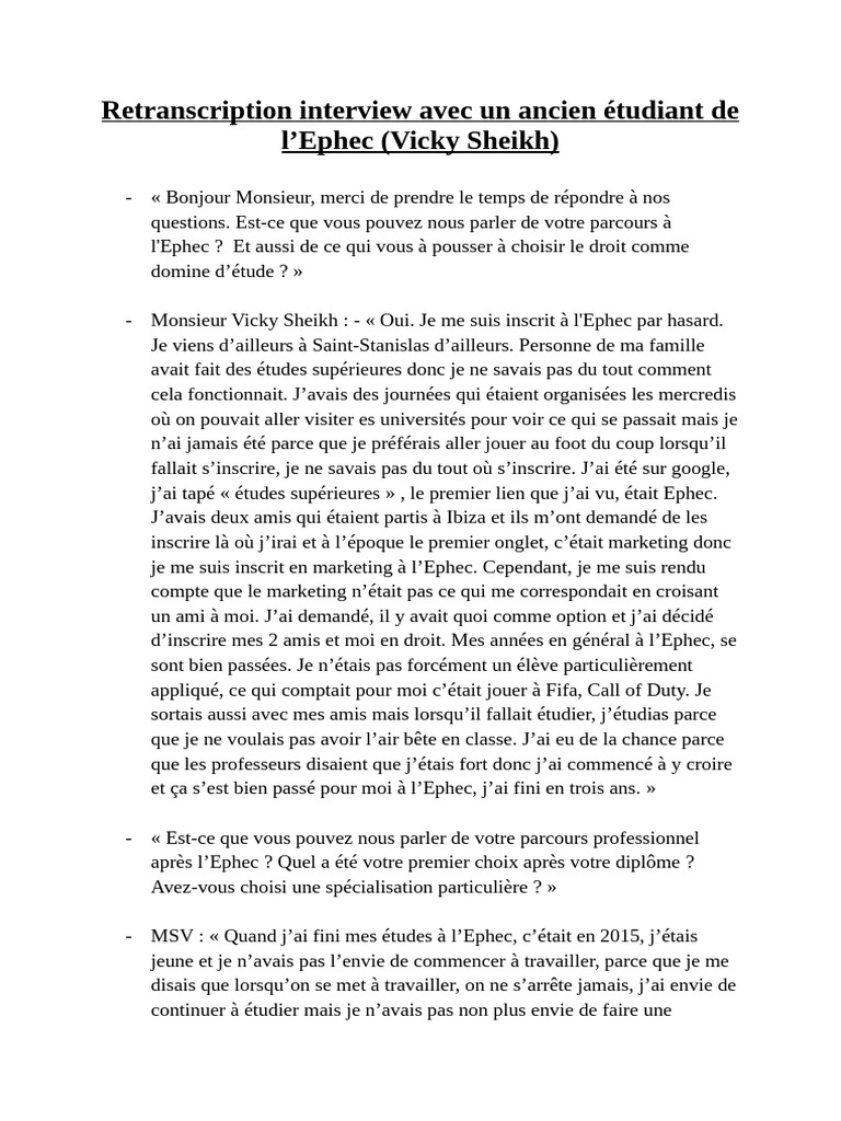 Retranscription Interview | PDF