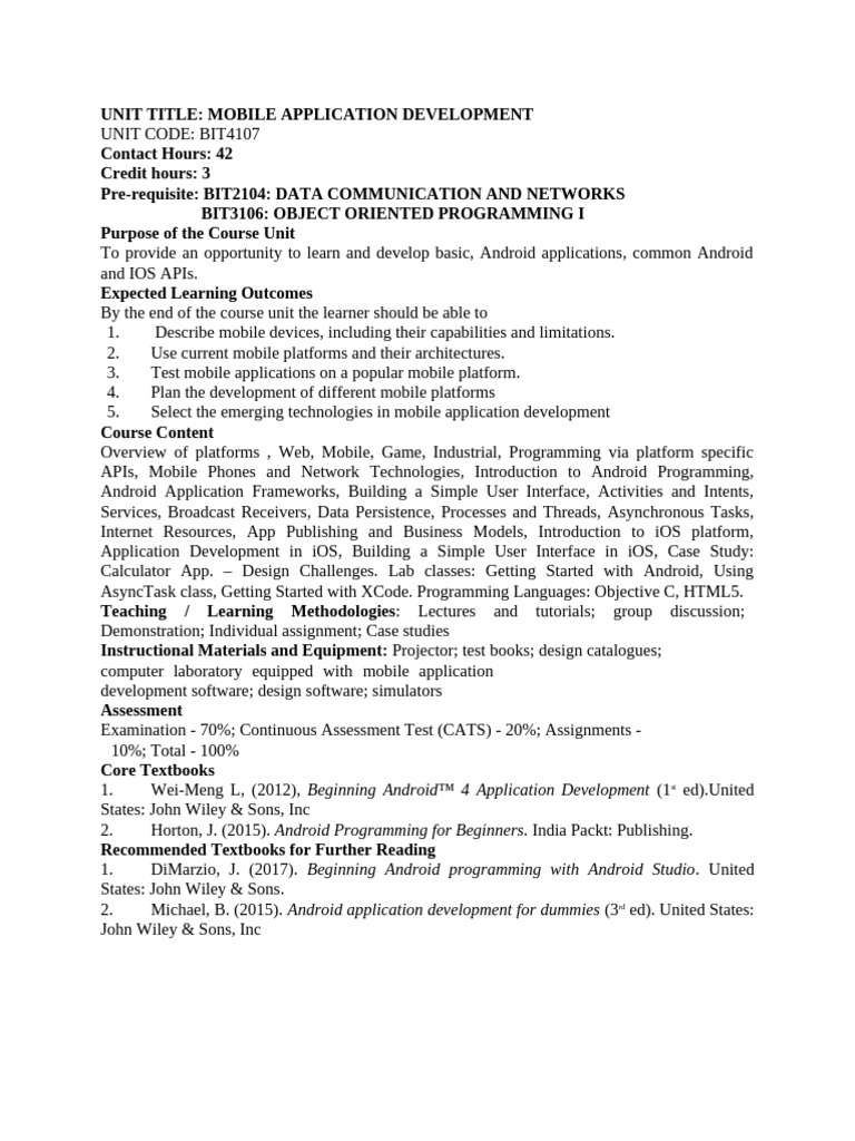 BIT4107 Course Outline | PDF | Mobile App | Android (Operating System)