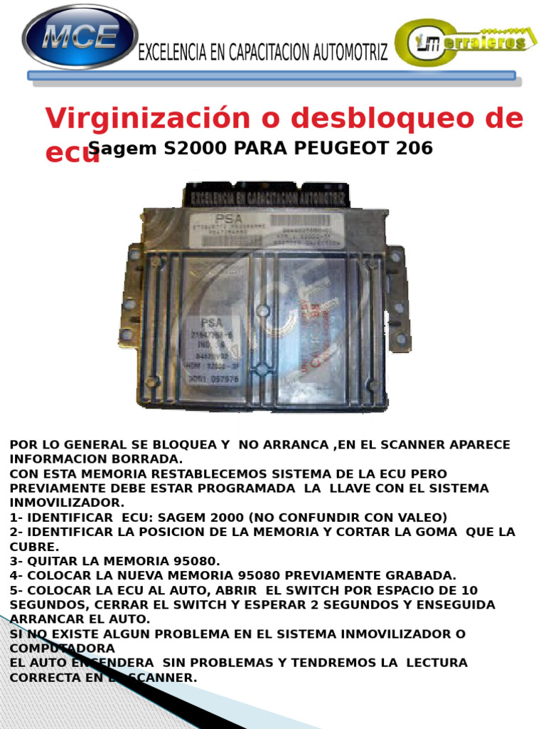 Desbloqueo ECU Sagem S2000 Peugeot 206 | PDF | Informática