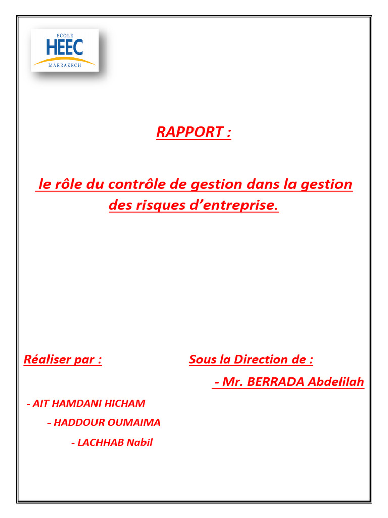 Contrôle de gestion et gestion des risques | PDF | Gestion des risques ...