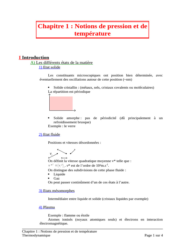 États de la matière et thermodynamique | PDF | Pression | Thermodynamique