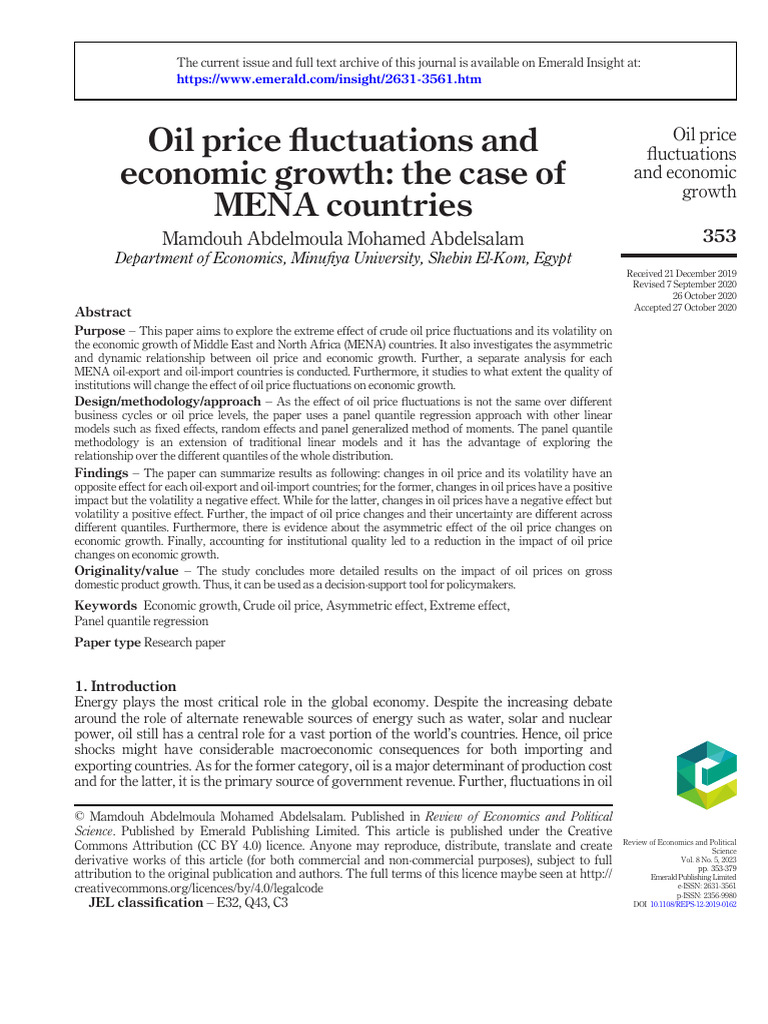 Oil Price Impact on MENA Economic Growth | PDF | Price Of Oil ...