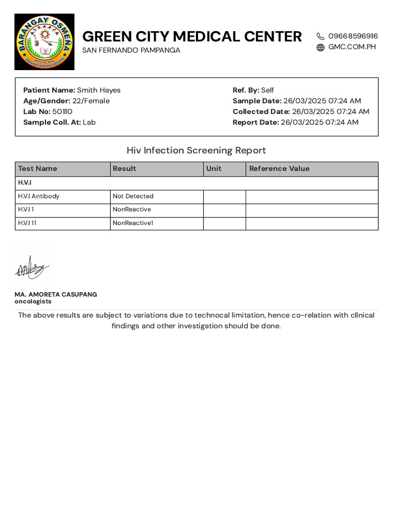 HIV Infection Screening Report | PDF
