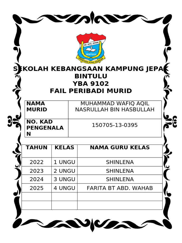 Fail Peribadi Murid SK Kampung Jepak | PDF