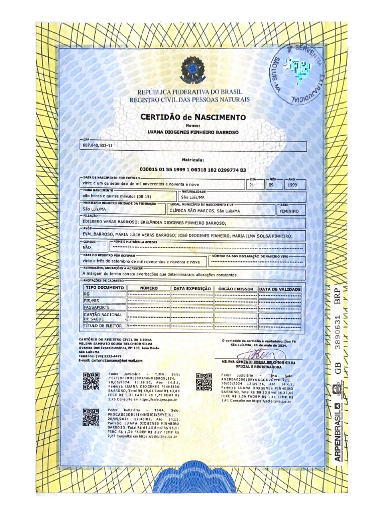 Certidão de Nascimento | PDF