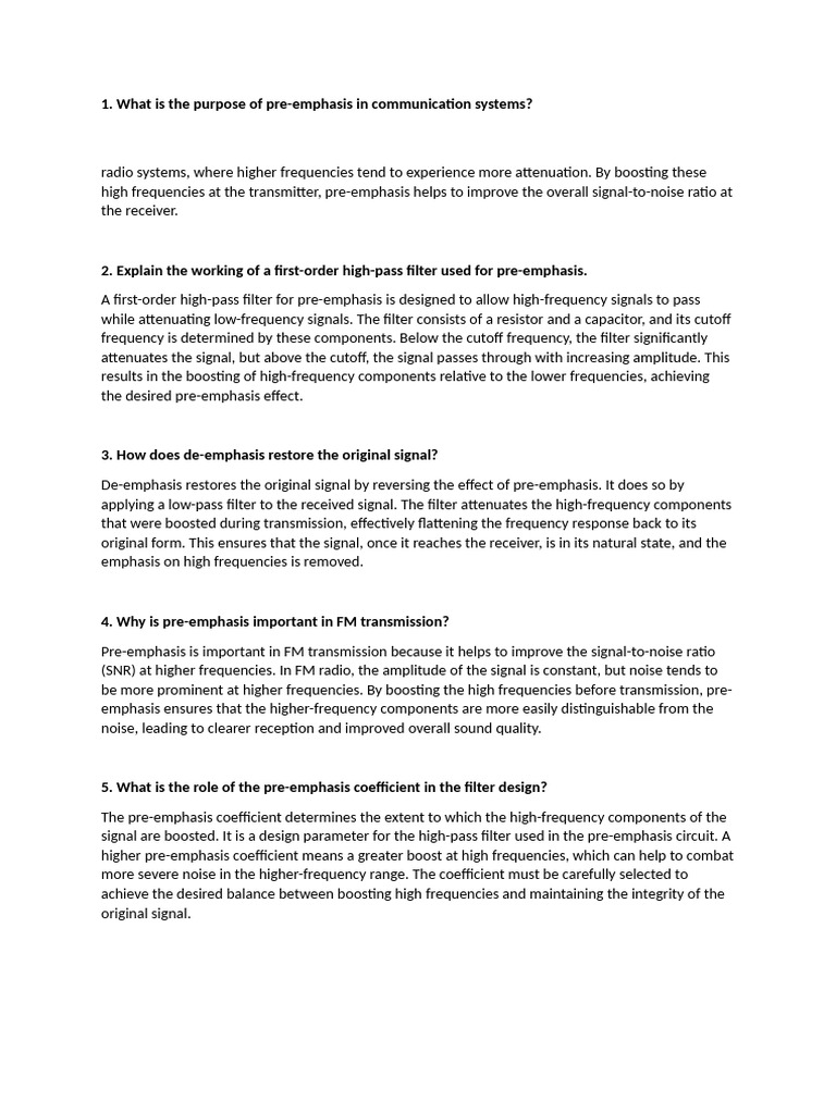 Pre-Emphasis in Communication Systems | PDF | Electronic Filter ...
