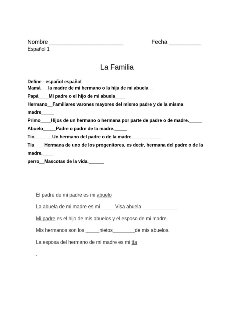 Hoja de Trabajo La Familia | PDF