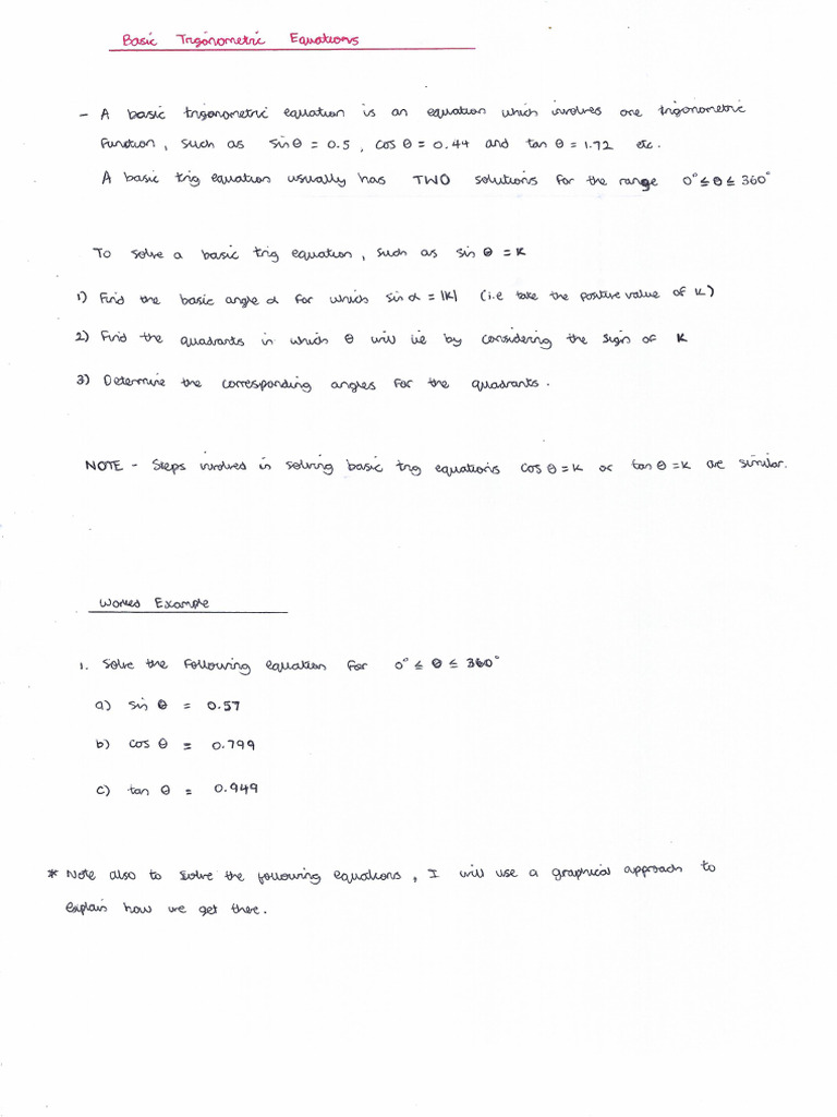F4 Add Maths Lecture Notes (W5 (1) T3 Trigs) | PDF