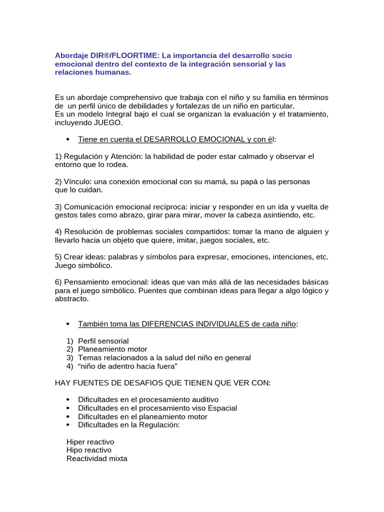 Abordaje DIR®/FLOORTIME y Desarrollo Emocional | PDF | Las emociones ...
