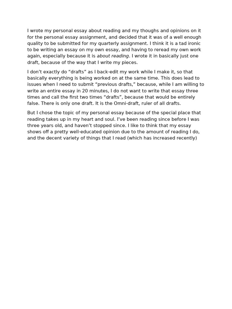 Personal Essay on Reading Reflections PDF