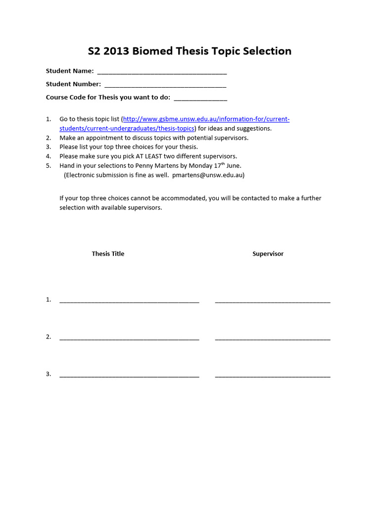 Biomed Thesis Topic Selection Guide | PDF