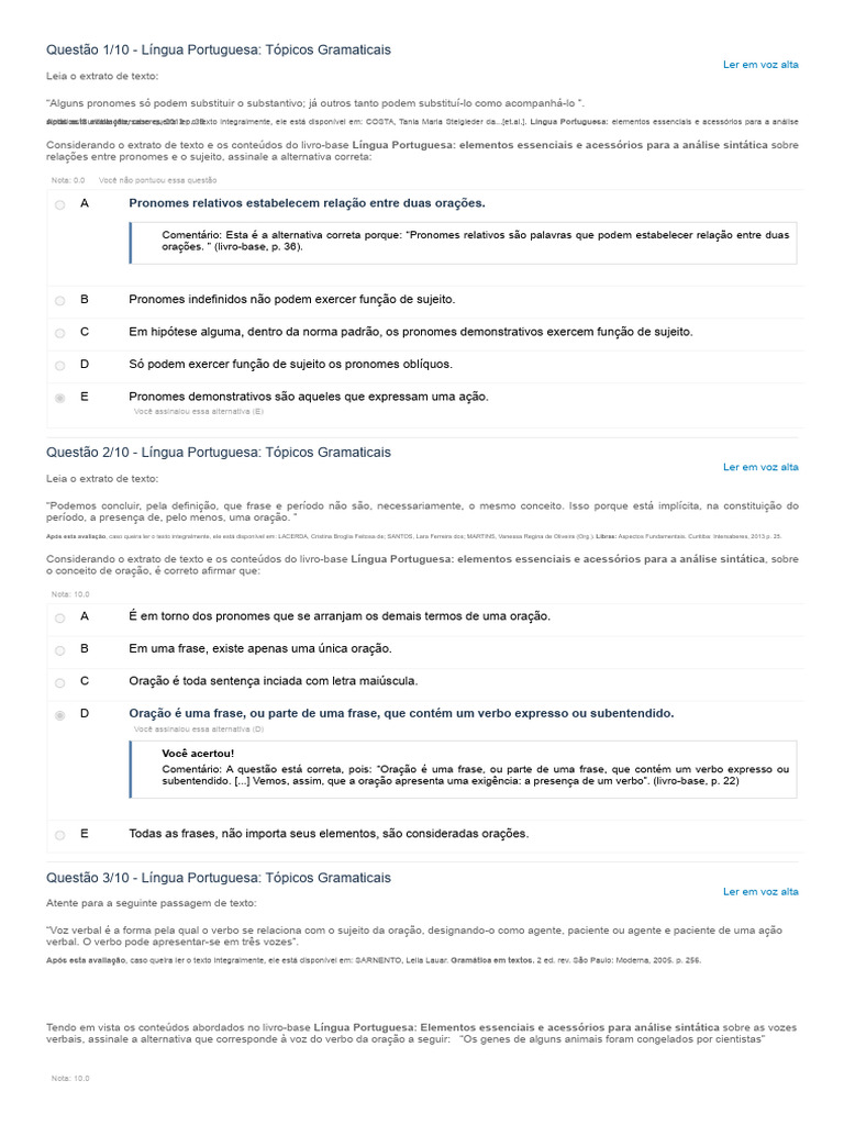Questões de Gramática em Língua Portuguesa | PDF | Assunto (gramática ...