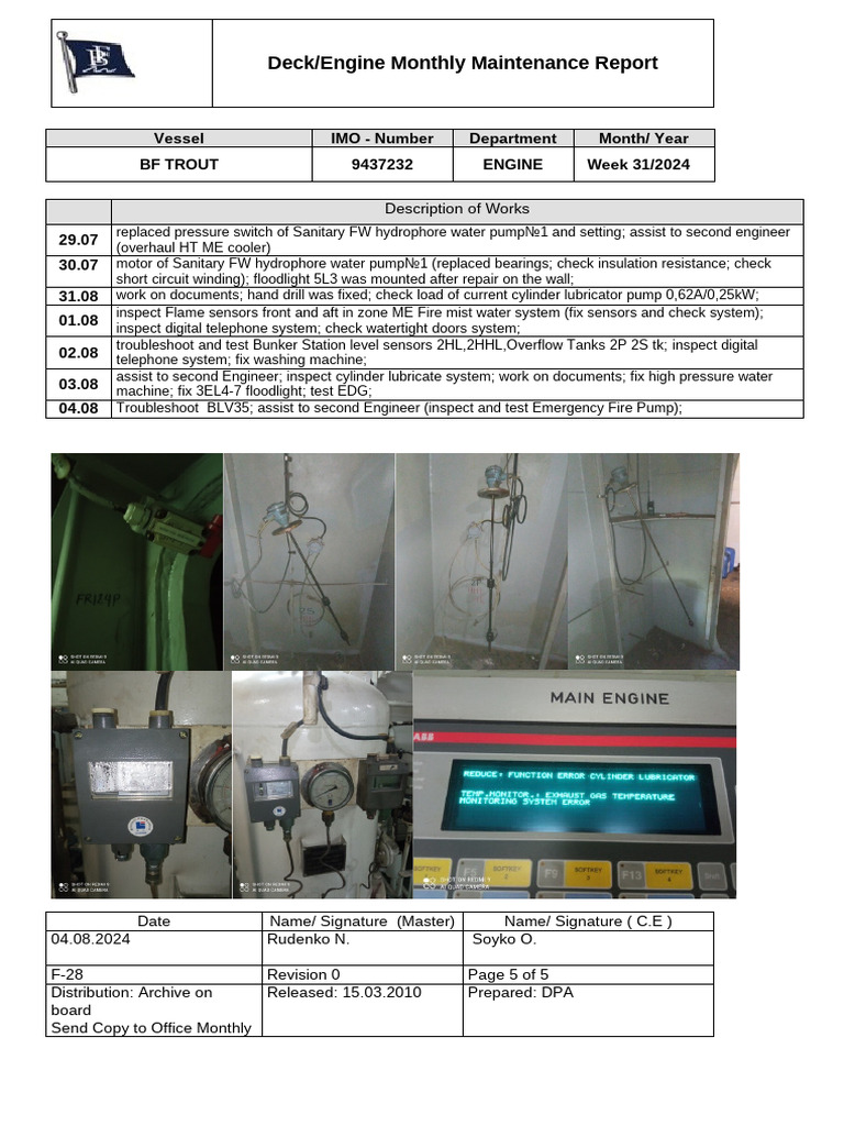 F-28 Week 31 Engine Electrical Dep. Report 2024 | PDF
