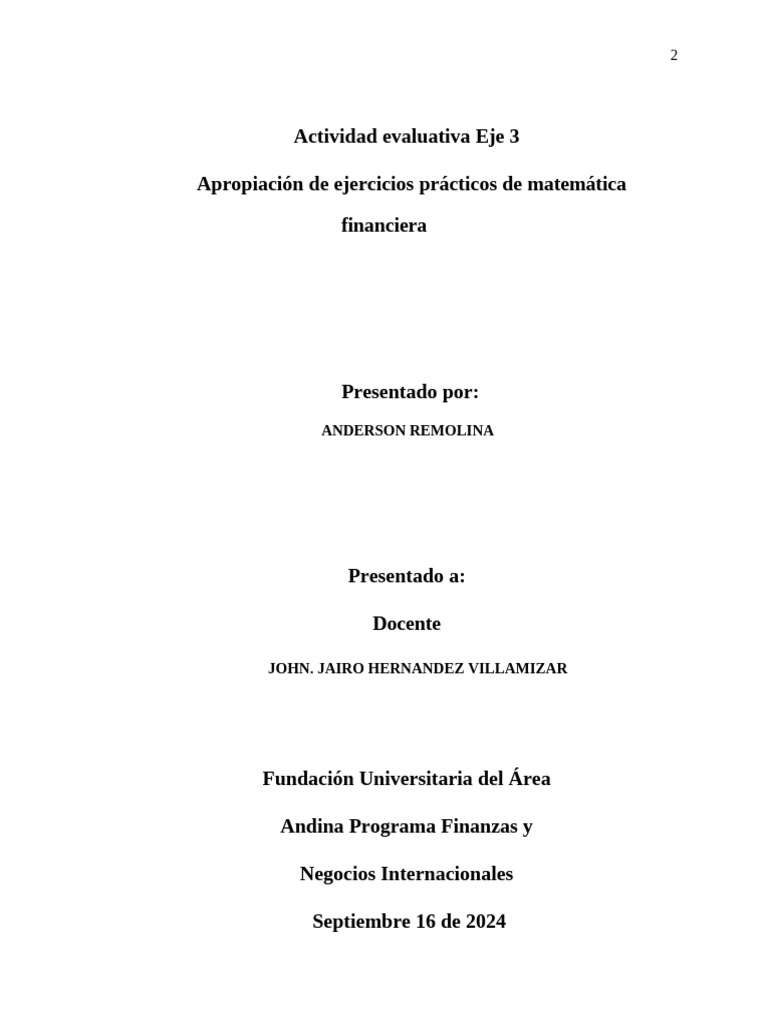 Ejercicios de Matemática Financiera | PDF | Finanzas Matemáticas