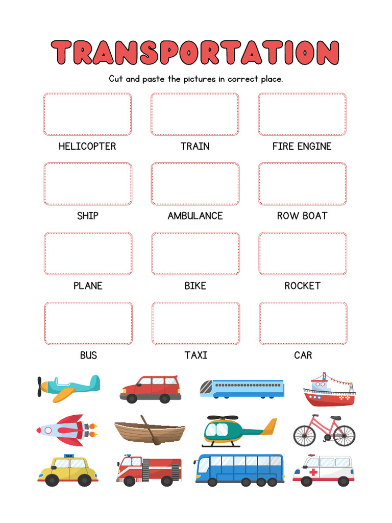Transportation Digital Worksheet in Red Illustrative Style | PDF