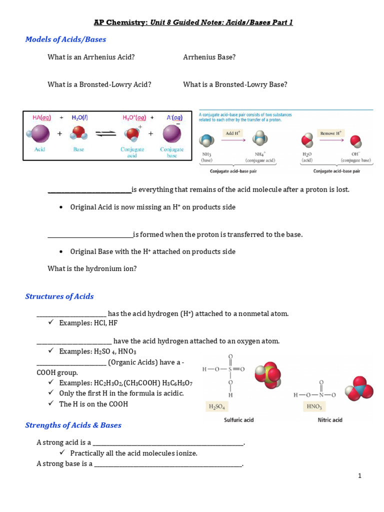 Acids+&+Bases+Part+1+Guided+Notes | PDF | Acid | Chemical Equilibrium