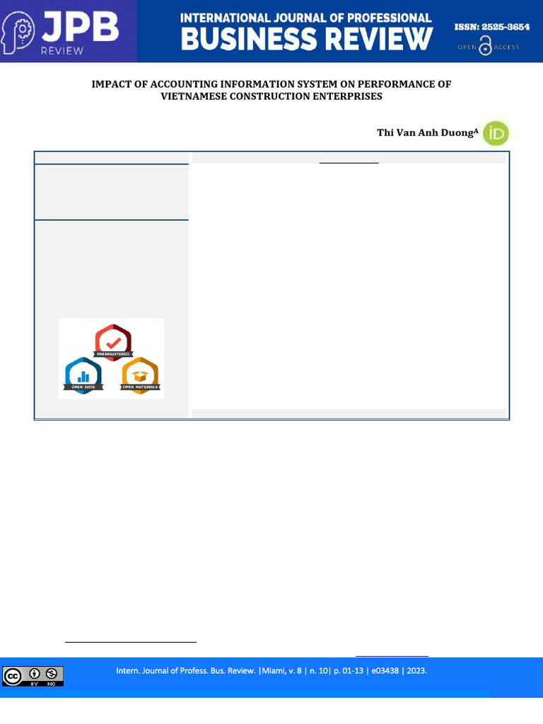 Impact of Accounting Information System On Performance of Vietnamese ...