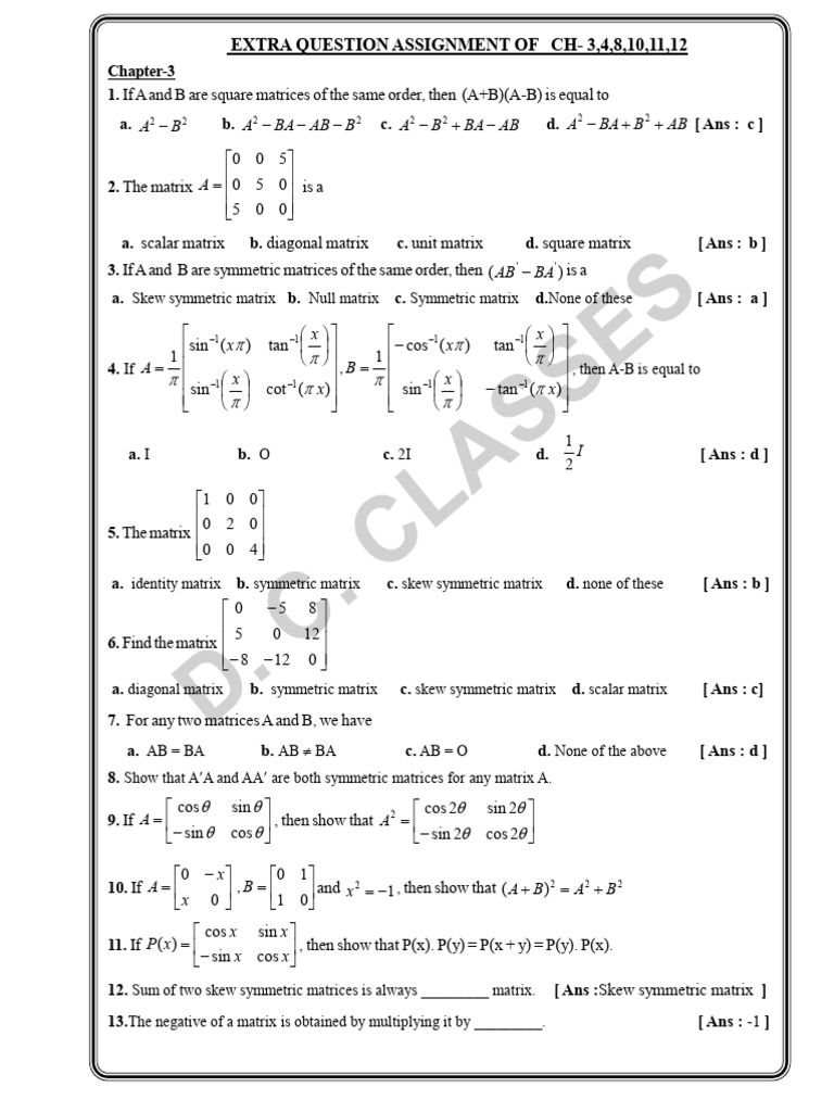Extra Question Assignment of of CH - 3,4,8,10,11,12 | PDF | Matrix ...