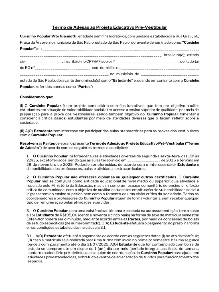 Termo de Adesão - 2025 | PDF