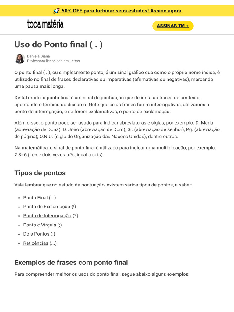 Uso e Exemplos do Ponto Final | PDF