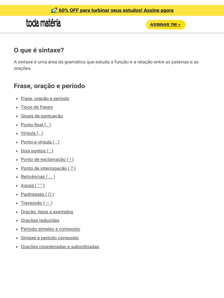 Sintaxe na Língua Portuguesa | PDF | Assunto (gramática) | Sintaxe