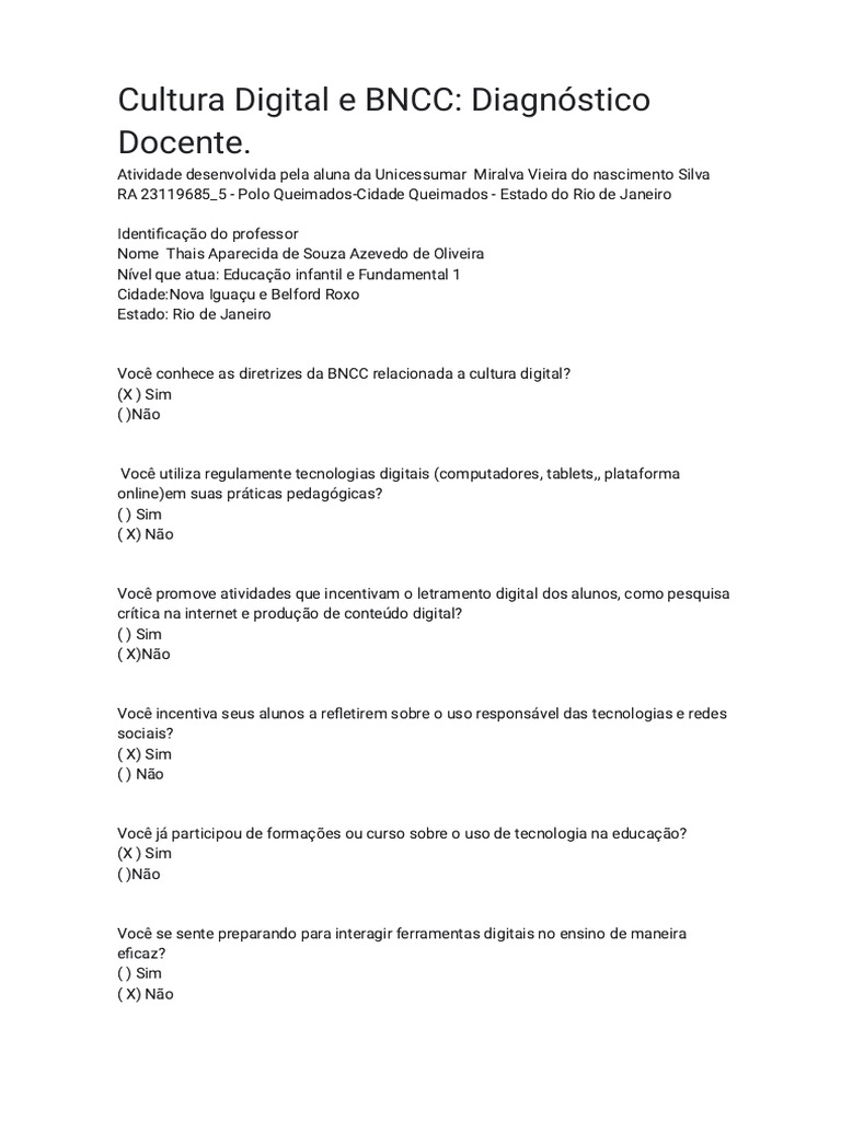 Cultura Digital na Educação Infantil e BNCC | PDF