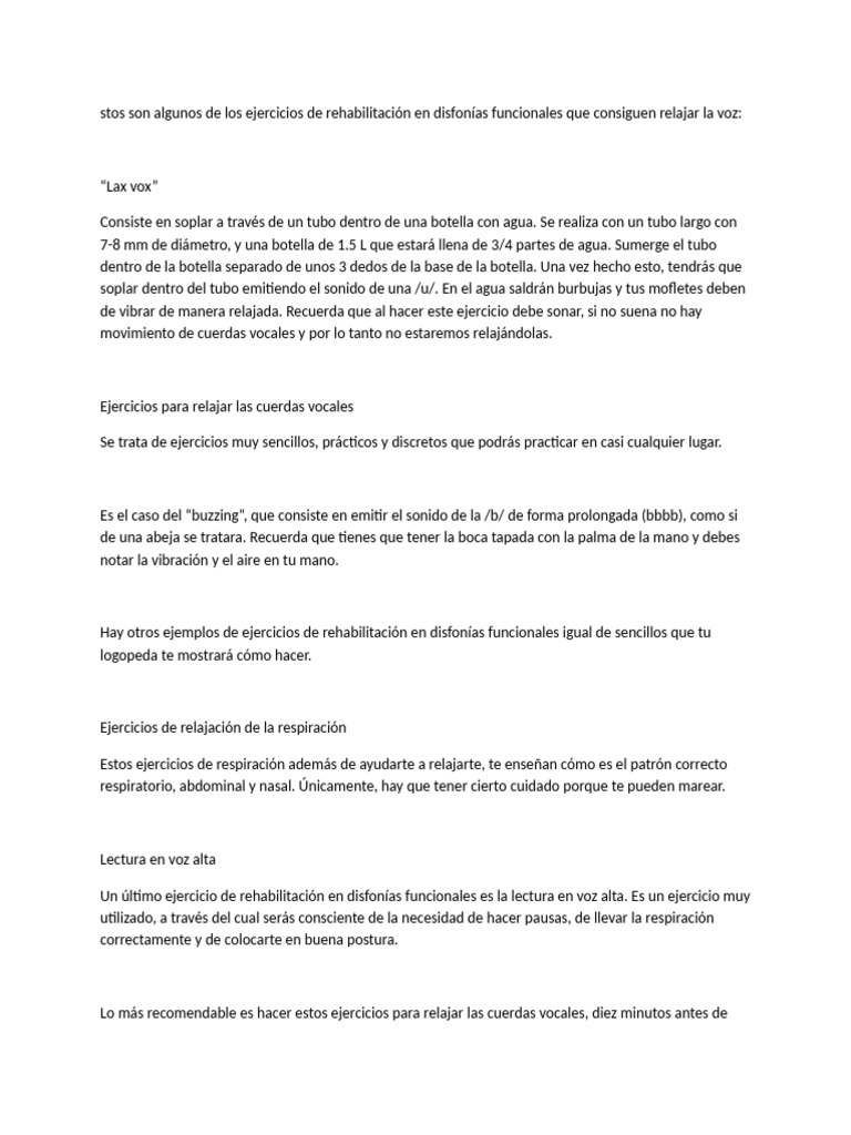 Ejercicios de voz para disfonías | PDF | Respiración