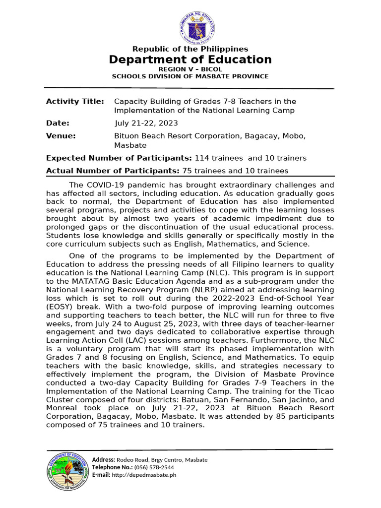 Capacity Building for Teachers in NLC | PDF | Learning | Teachers