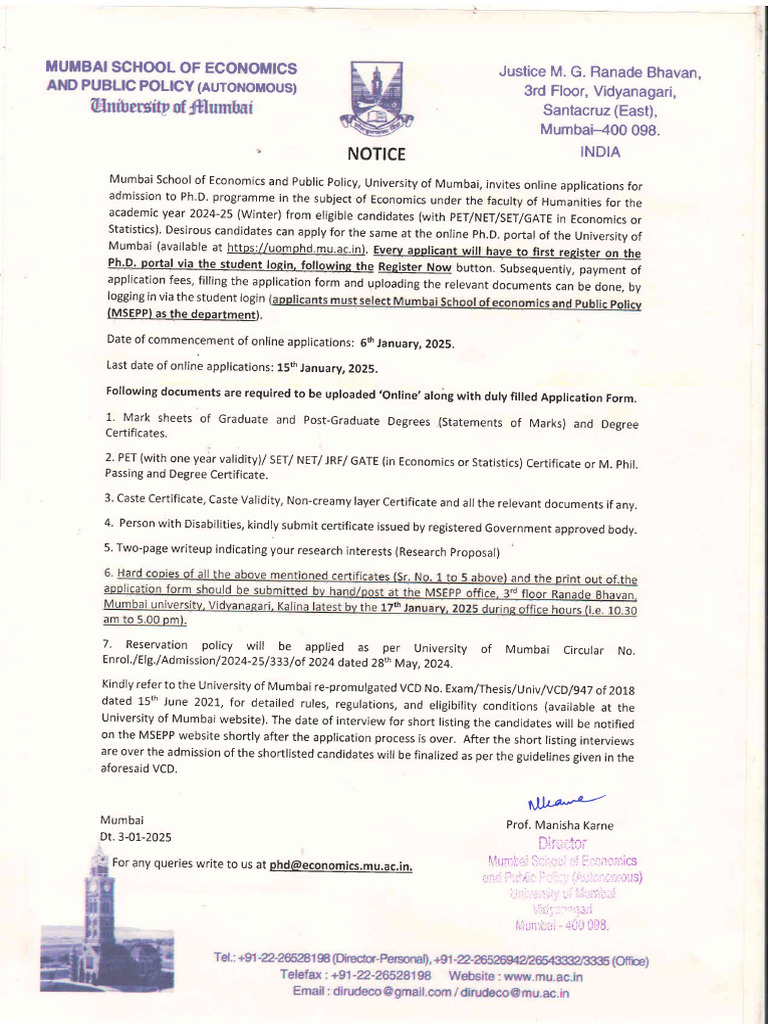 PHD Notice Jan 2025 | PDF