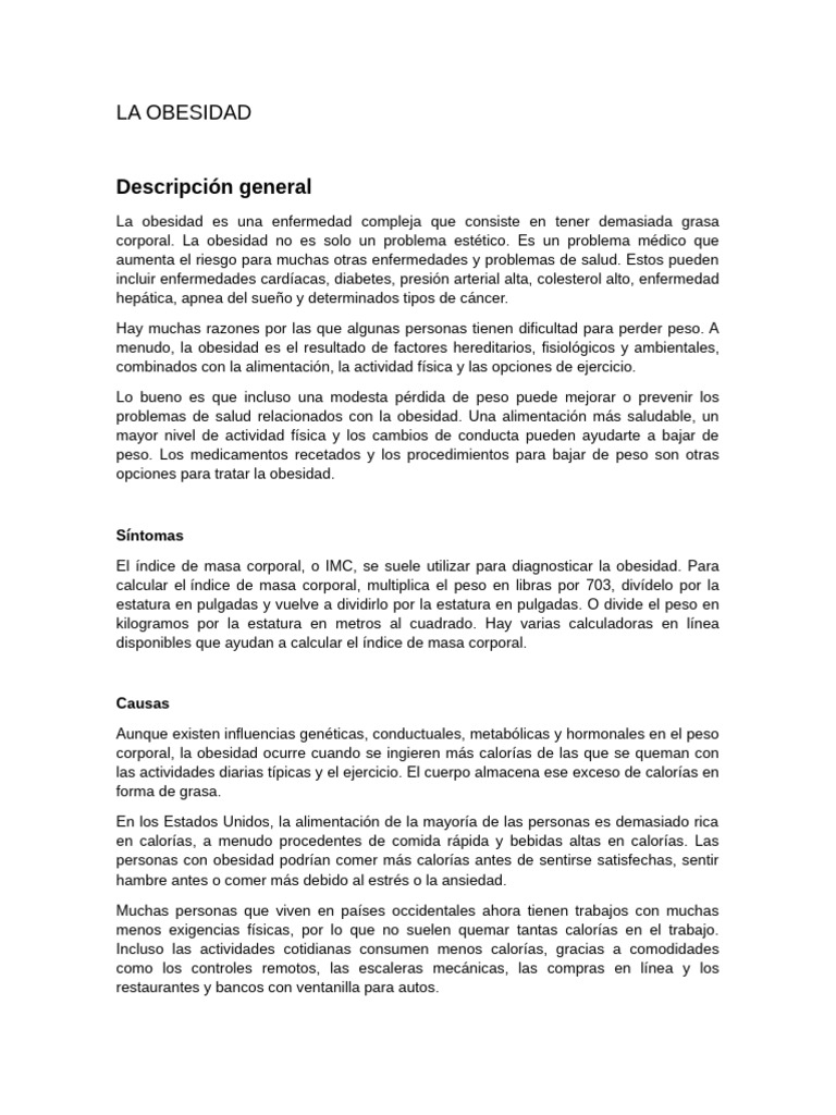 Causas y Tratamientos de la Obesidad | PDF | Obesidad | Índice de masa ...