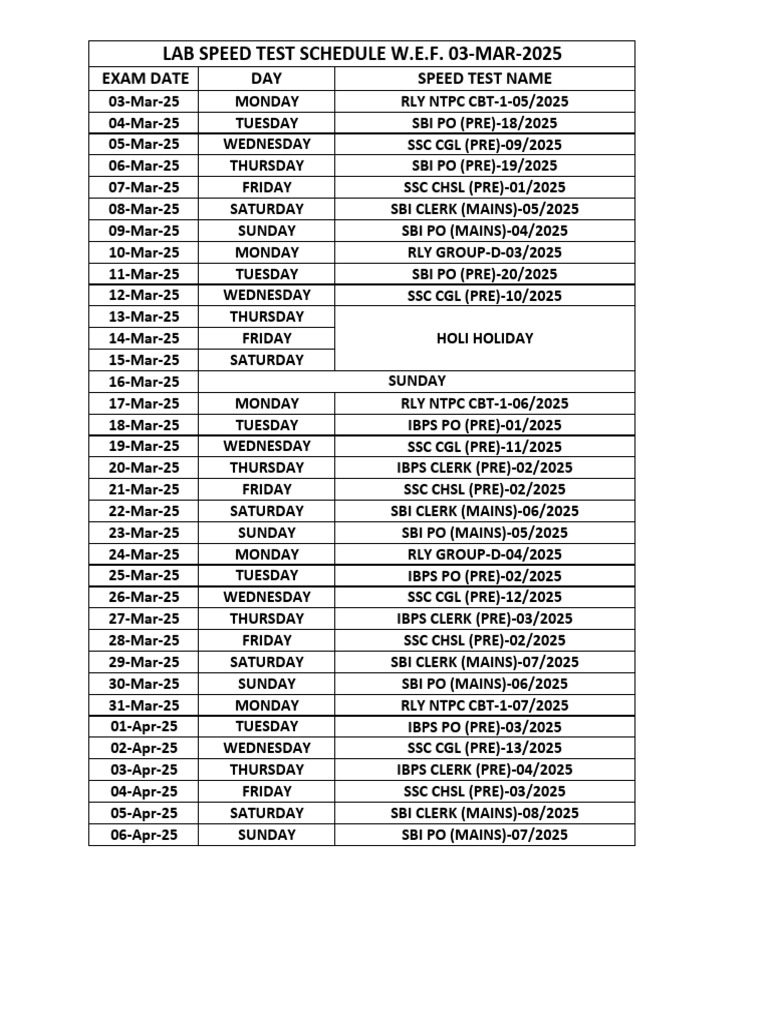 Lab ST Schedule W.E.F 3 Mar 2025 | PDF