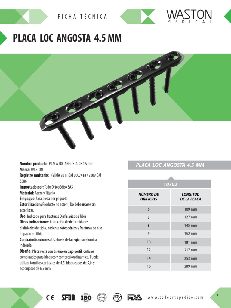 Placa Loc Angosta 4.5 mm WASTON | PDF