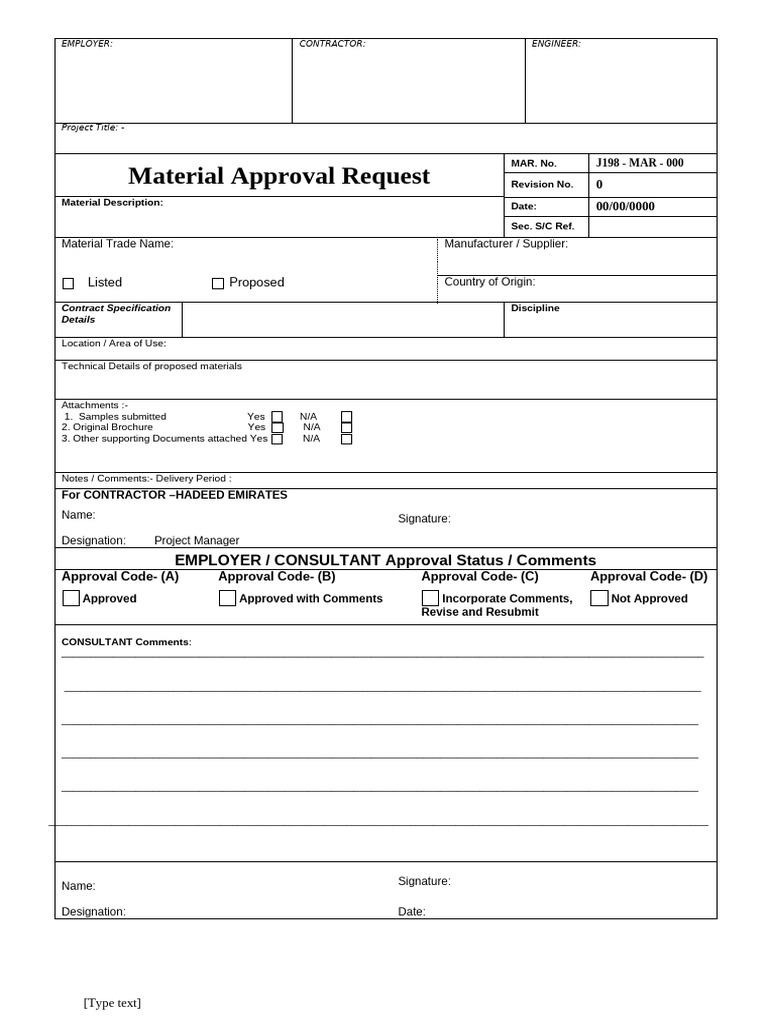 Material Approval Request Form | PDF