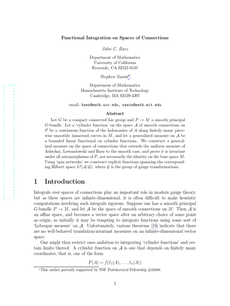 (Baez) Functional Integration On Spaces of Connections | PDF | Measure ...