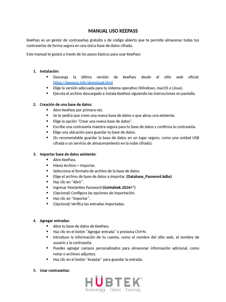 Manual de Uso de KeePass | PDF | Contraseña | Software del sistema