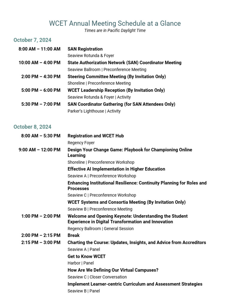 WCET Annual Meeting Schedule 2024 | PDF | Educational Technology ...