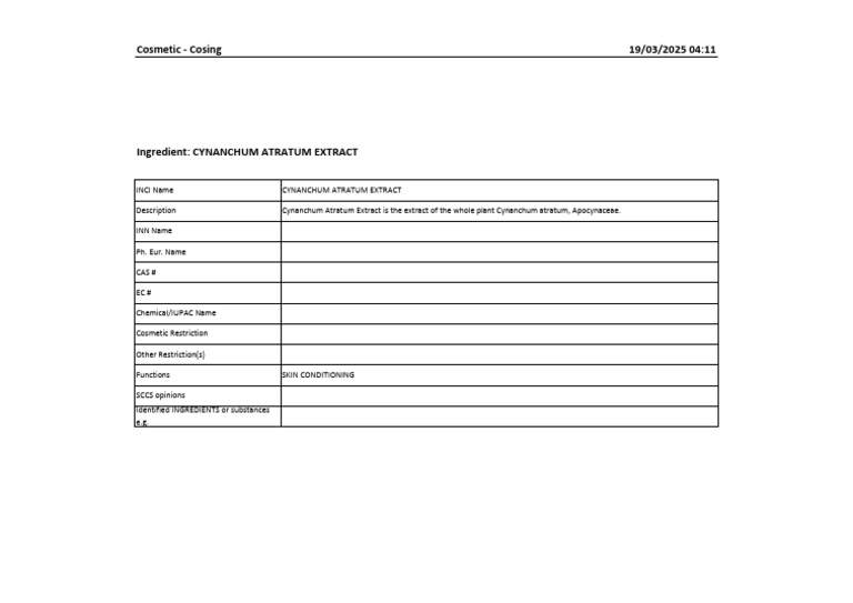 Cynanchum Atratum Extract Overview | PDF